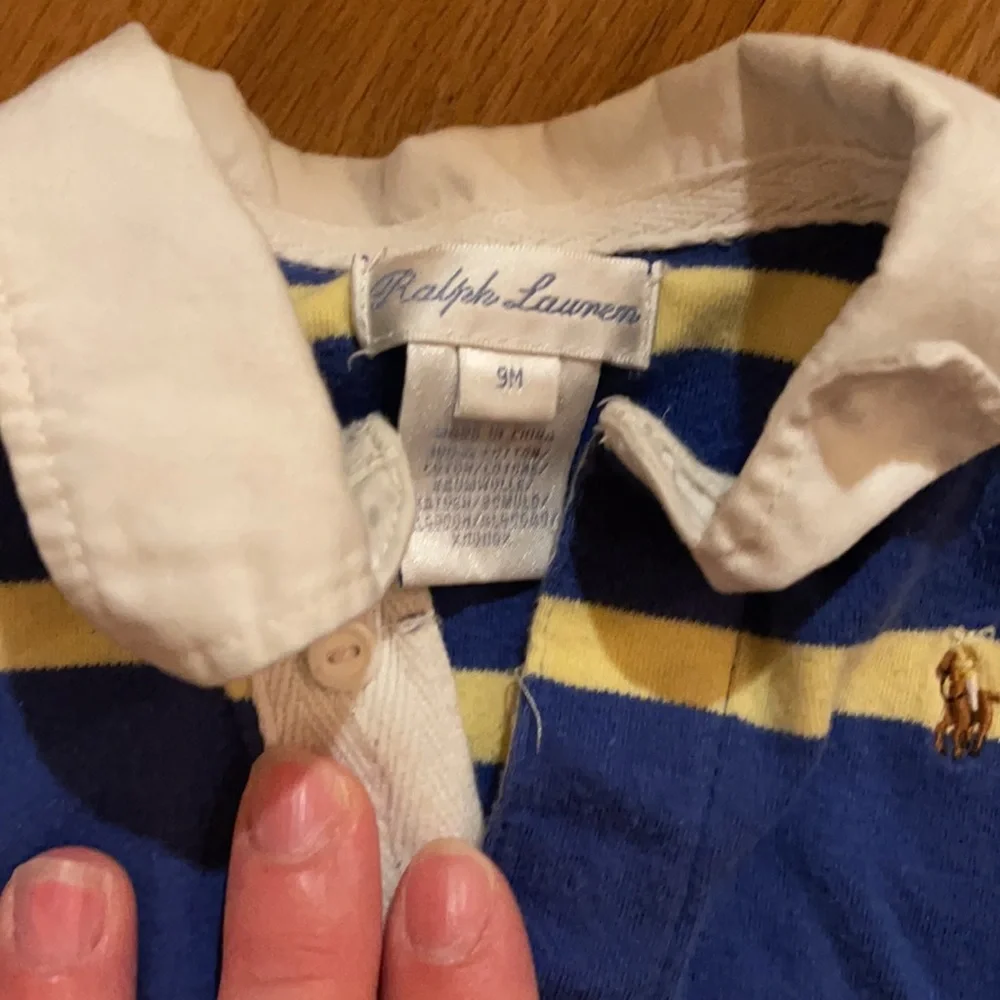 Ralph Lauren Kids Striped Polo Rompers in Blue, Yellow & White